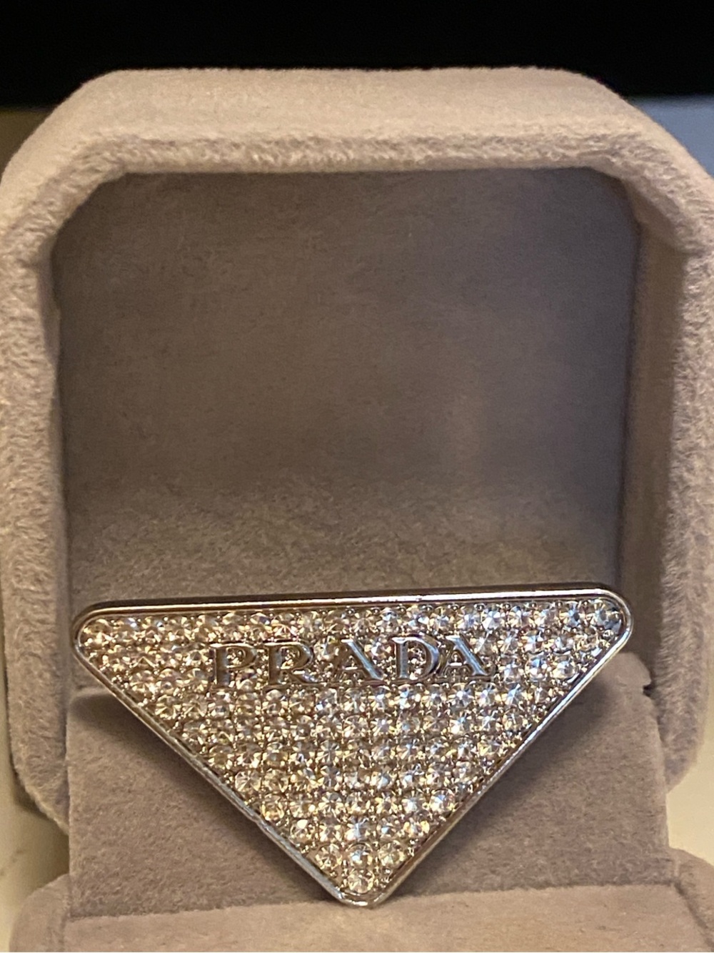 PRADA Crystal-Encrusted Silver Triangle Brooch -Pin -Unisex